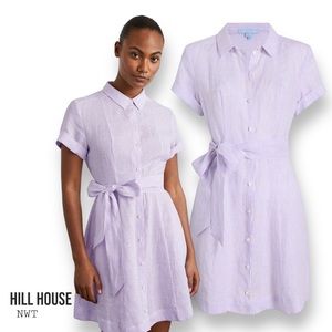 New HILL HOUSE Laura Pinstripe Belted Linen Shirt Dress